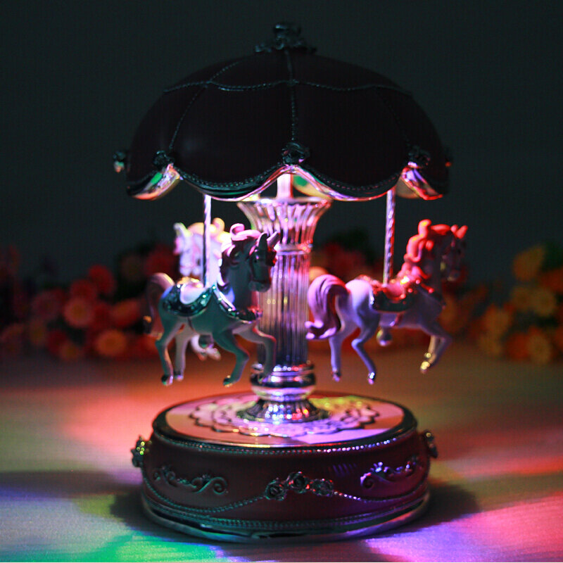 Caja de música creativa luminosa, carrusel colorido elegante con purpurina, decoración del hogar, regalo de cumpleaños de Año Nuevo para niños y niñas