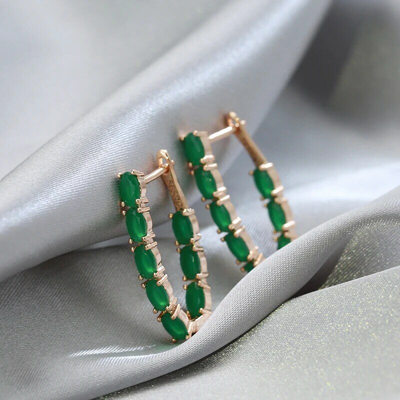 Syoujyo voll grün natürlichen Zirkon lange Frauen Ohrring 585 Roségold Farbe Vintage Braut Hochzeit Schmuck Luxus Design bestes Geschenk