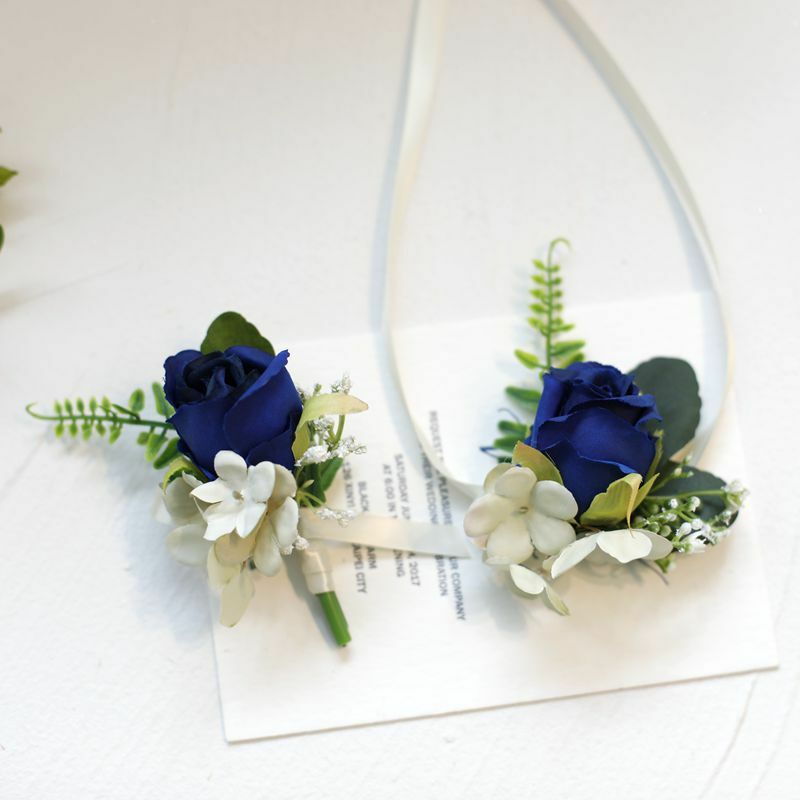 Bunga pergelangan tangan pengiring pengantin pernikahan korsase pesta Prom Boutonniere gelang mawar kain bunga tangan Aksesori suplai pesta pernikahan