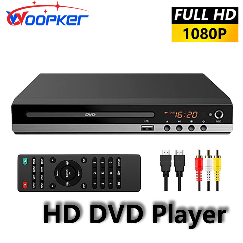 Woopker-Leitor de DVD Home Full HD, B29, 1080P, Alta Definição, CD, EVD, VCD, leitor AV e saída HDMI, USB, 110V, 220V