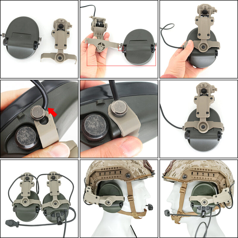 レールアダプター付きの戦術的なヘルメット,電子聴覚保護ヘッドセット,取り外し可能なブラケット,msa,ノイズ抑制ヘッドフォン