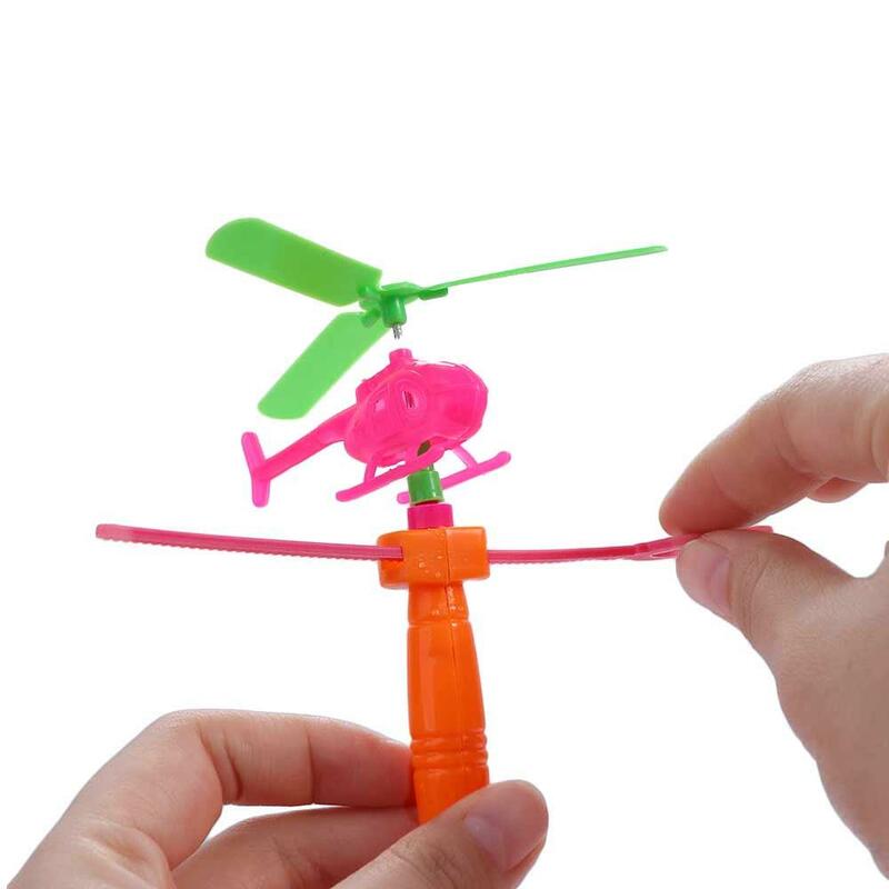 Plastic Pull Line Helicopter Toys With Assembled Handle Outdoor Game Pull Line Aircraft Mini Multicolor Drawstring Plane