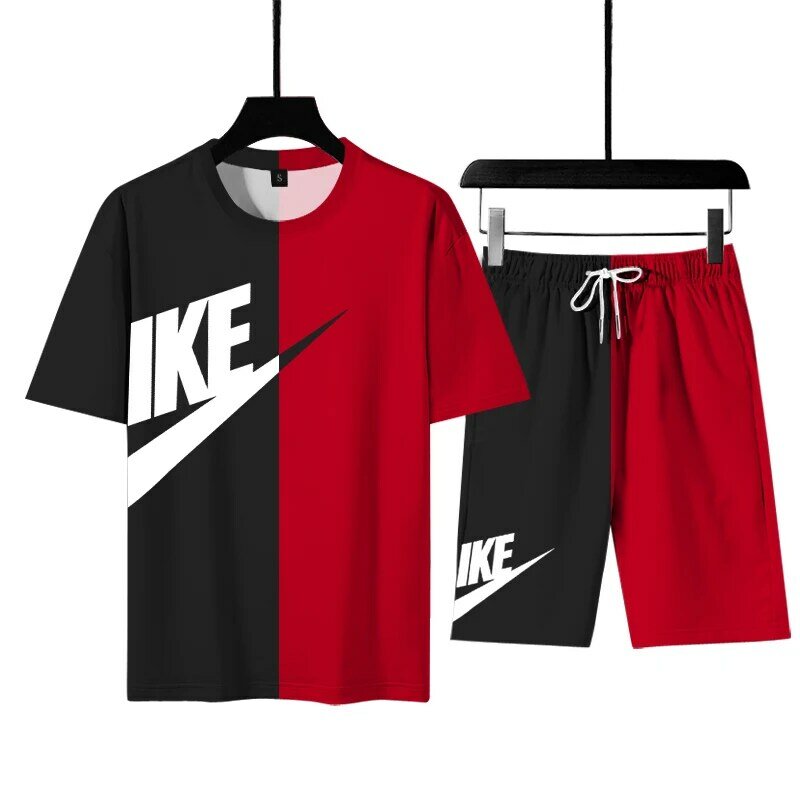 Conjunto de t-shirt e calções desportivos respiráveis masculinos, fato de treino de secagem rápida, roupa de verão, moda, 2 peças