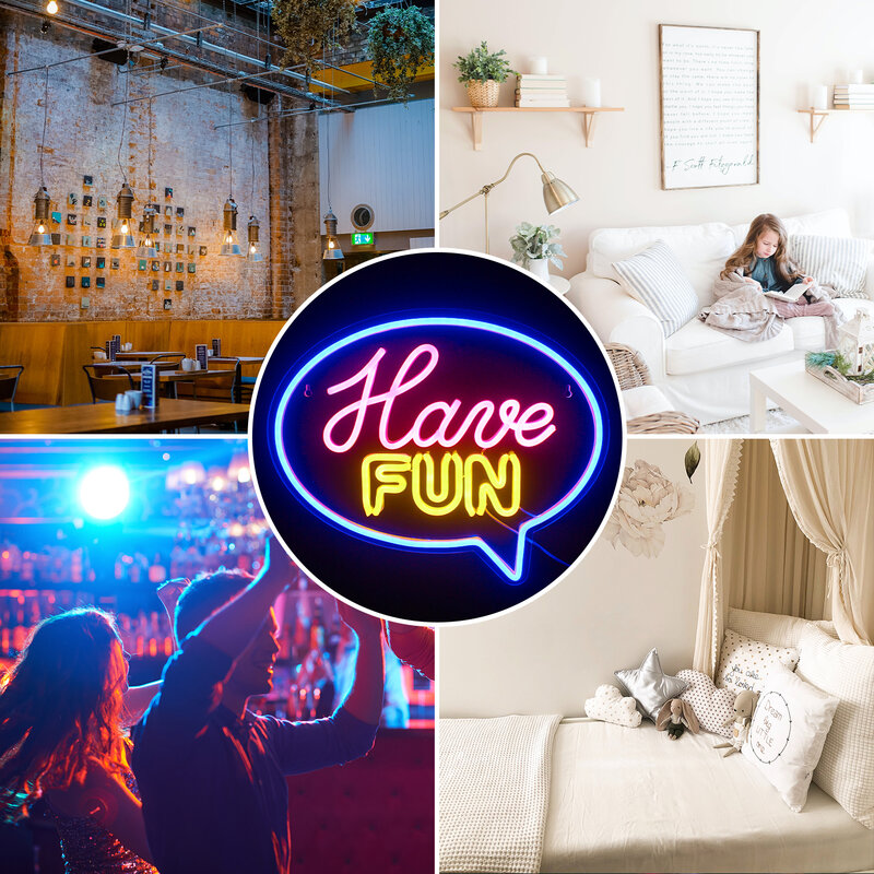 Have Fun Neon Sign LED Light Letters Message Design Room Decoration For Home Bars Birthday Party Festival Wall Lamp Decor Logo