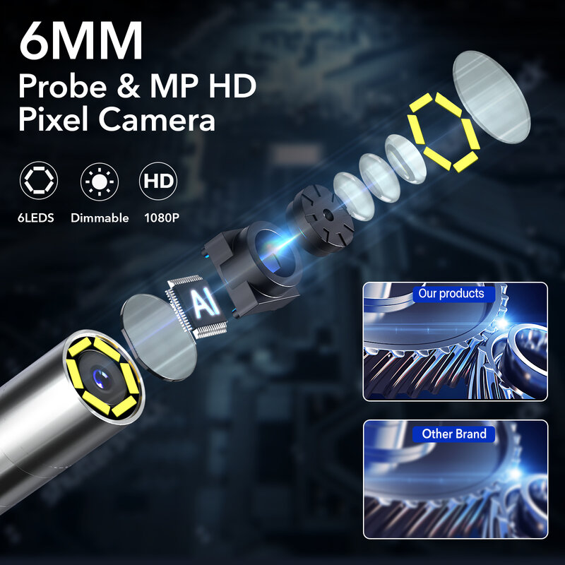 関節式ハンドカメラ,720 ° 回転,4.3インチ,6mm, 1080p,フルhd,産業検査,視覚プローブフリー