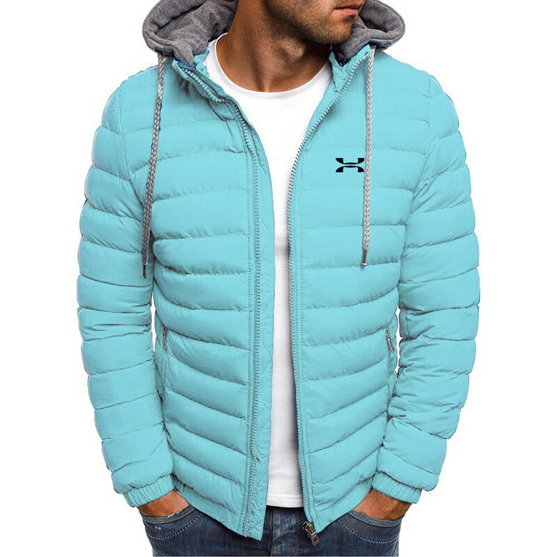 Jaqueta de capuz quente masculina, casaco de parka casual, moda de rua, marca, exterior, inverno