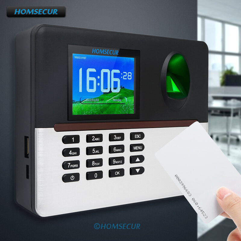 Homsecur-relógio com controle remoto, impressão digital, cartão rfid, wi-fi, tempo de atendimento
