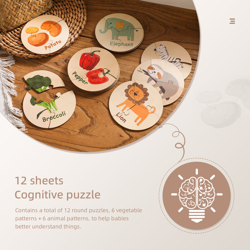 Puzzle végétal en bois pour enfants, jeu de cartes de Cognition en couleur, éducation de la petite enfance, jouets d'éveil