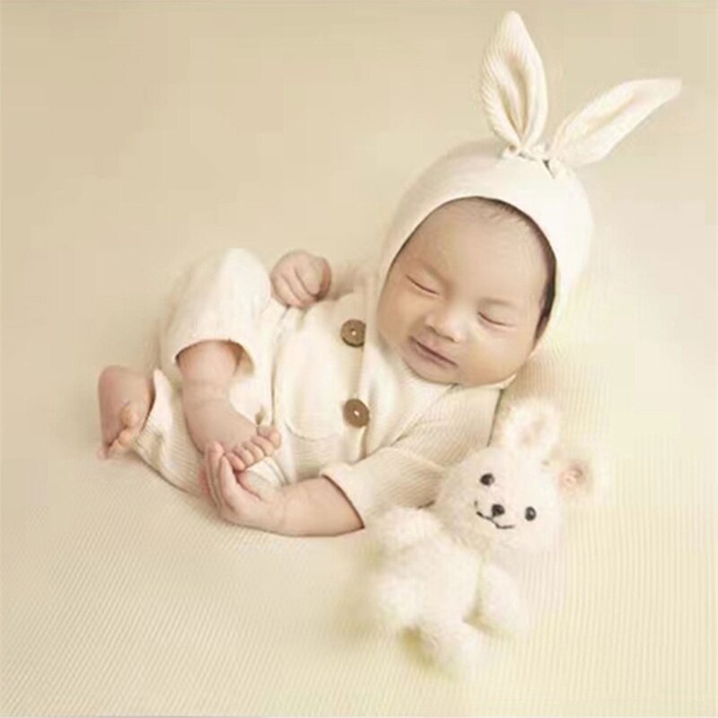 K5DD 新生児写真小道具手織りクマ/ウサギ人形赤ちゃん写真撮影背景装飾