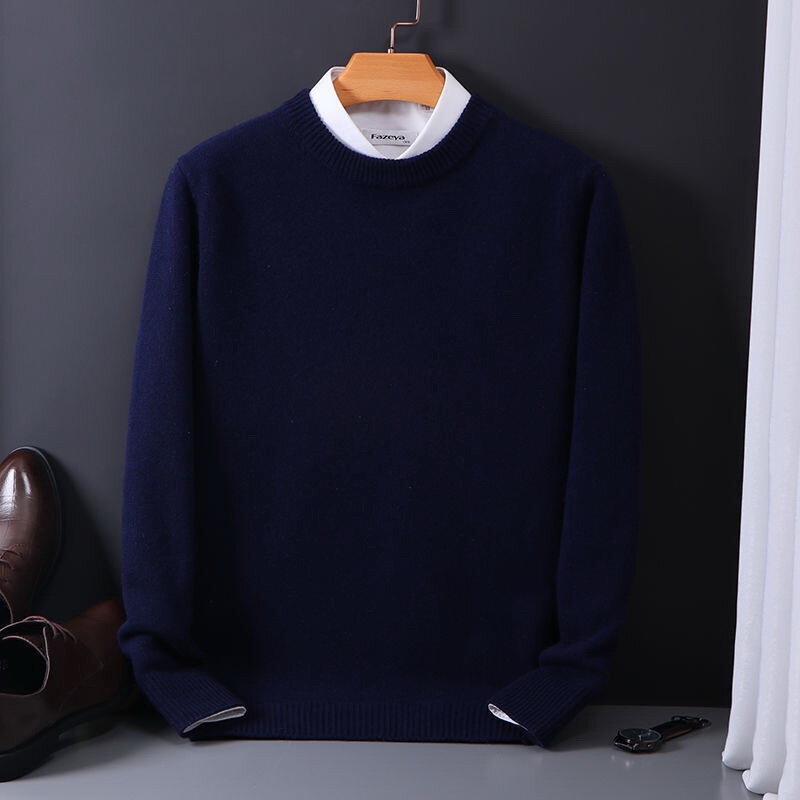 Sweater kasmir pria, atasan laki-laki kasual Korea leher O, M-5XL longgar ukuran besar, kemeja bawah rajut musim gugur dan dingin