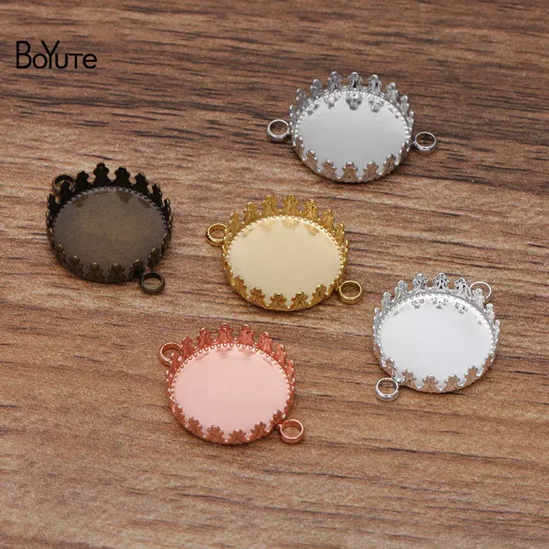 BoYuTe Custom Made (100 pezzi/lottp) Fit 15MM Cabochon Base pendente in ottone metallo con 2 anelli accessori per gioielli vassoio vuoto fai da te