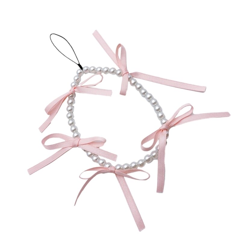 Ribbon Bowknot Charm Keychain Anti-lost Chain Fashion Pearl Beaded Pendant Keys Hanging Charm Bag Decoration Lanyard Dropship
