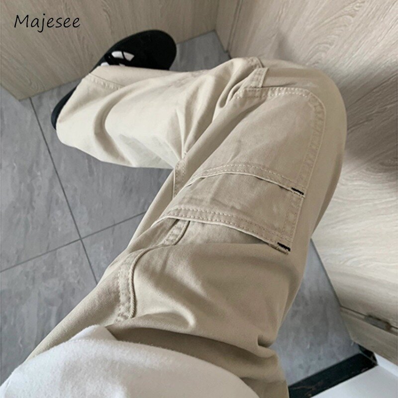 Solid Casual Pants uomo abbigliamento tasche dritto Chic alla moda All-match stile giapponese semplice lunghezza intera High Street Daily