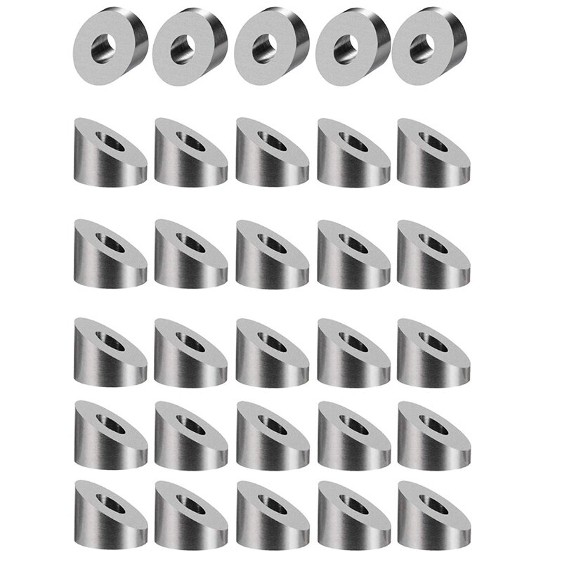 30Pcs T316 Stainless Steel 1/4 Inch 30 Degree Angle Beveled Washer For 1/8 Inch To 3/16 Inch Deck Cable Railing Kit Wood/Metal/A