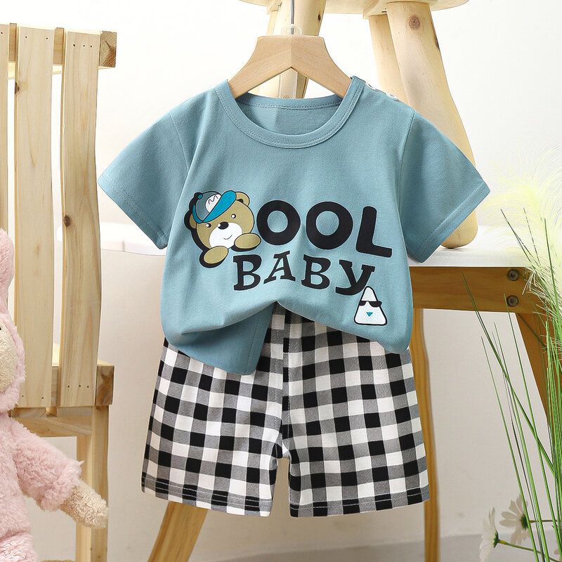 Conjunto de ropa de verano para niños y niñas, camiseta + Pantalones, 2 piezas, moda rosa, traje de bebé recién nacido