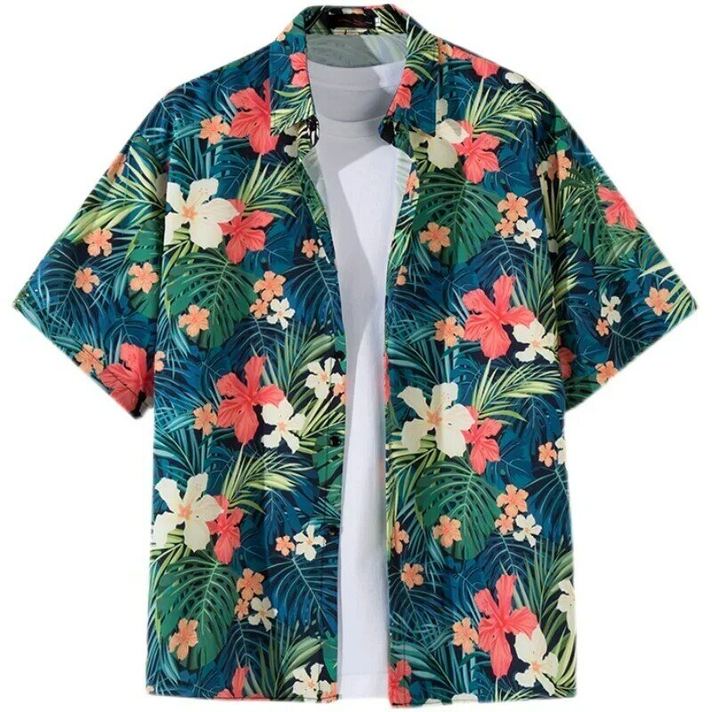 Camisa de praia manga curta masculina, blusa de praia solta, desenho animado, moda casual, havaiano diário, verão, 2024