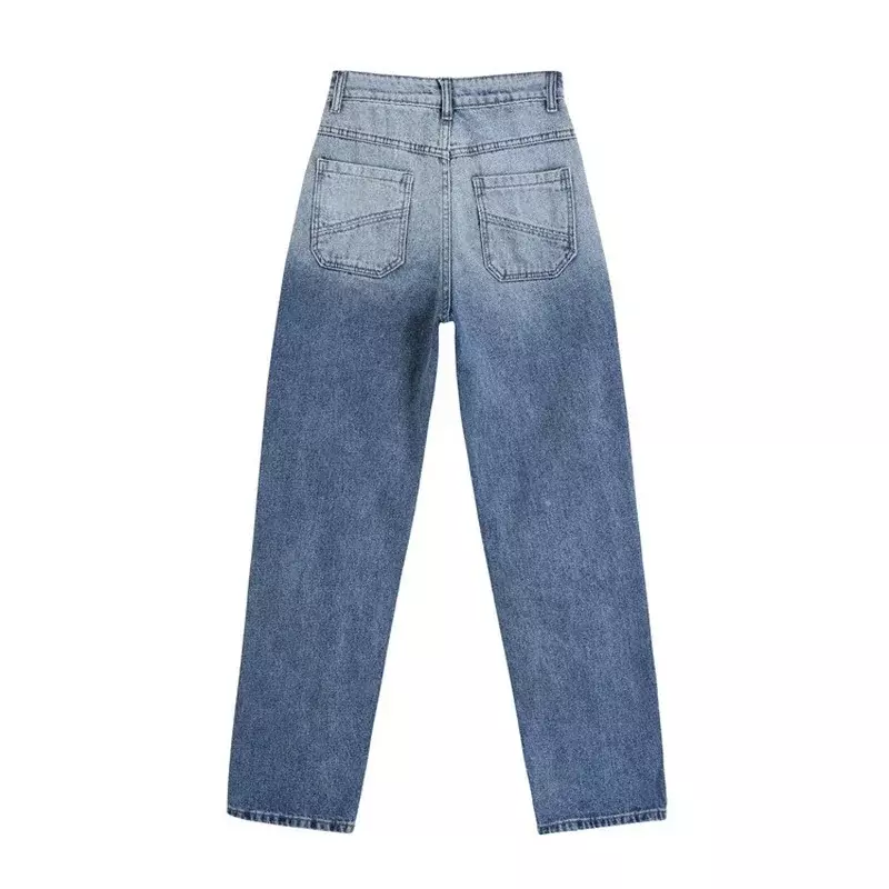 2022 autunno e inverno moda nuovo gradiente blu personalità Jeans strappati donna drappeggio sciolto a vita alta e sottili pantaloni a gamba larga