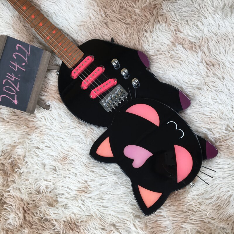 Guitarra elétrica personalizada com bordo Fingerboard, guitarra de 6 cordas, hardware cromado, gato, em estoque, frete grátis