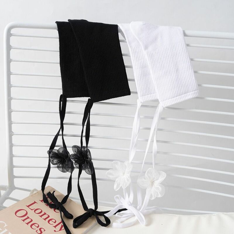 Stoking bunga tebal kaus kaki tabung tengah Jepang stocking setengah betis Jk pita warna Solid Lolita kantor