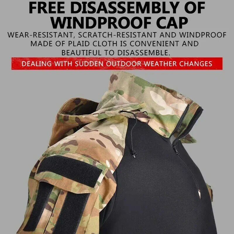 Koszule wojskowe USA kamuflażowe wojskowe T-Shirt wojskowy z kapturem męskie koszule taktyczne Airsoft Paintball odzież myśliwska kempingowe