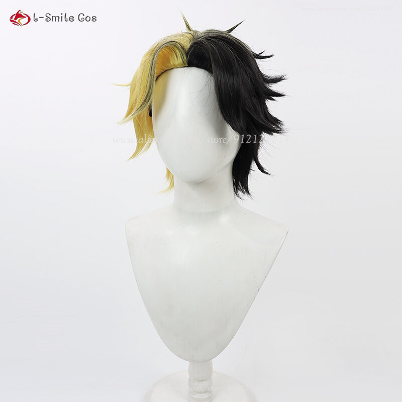 Anime Mashle Rayne Ames Cosplay Wig Short Black Yellow Wigs Heat Resistant Synthetic Hair Halloween Party Wig + Wig Cap