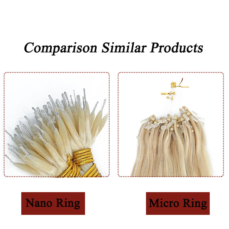 Lovevol manik-manik cincin Nano 100% ekstensi rambut manusia pra-terikat ujung rambut Nano Ekstensi 1G Per helai warna cokelat 16 "sampai 24"