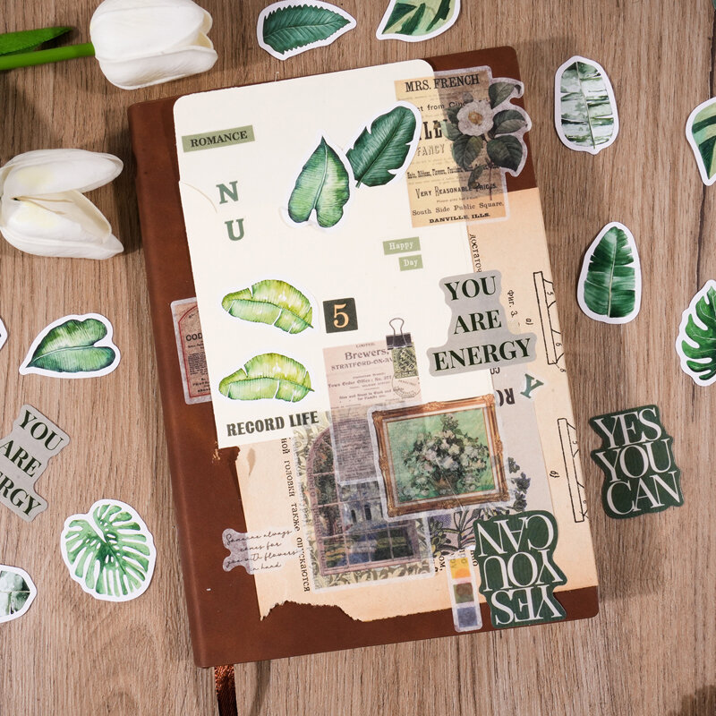 12 zestawów/partia zielonych liści wróżki serii znaczników dekoracja albumu fotograficznego naklejki etykiety