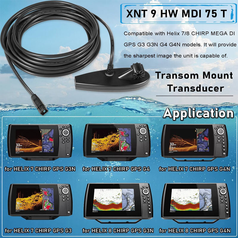 710295-1 XNT 9 HW MDI 75 T for Helix 7/8 MEGA Down Imaging Dual Spectrum Chirp with Temperature Transom Mount Transducer