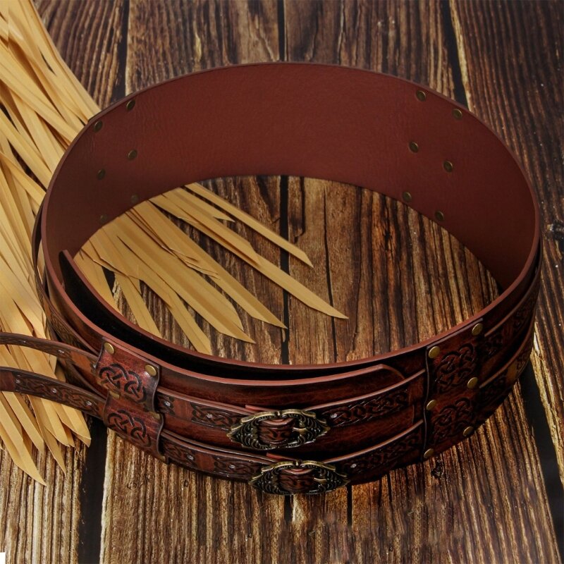 Cinturón ancho vikingo en relieve, cinturón Medieval piel sintética, cinturón con corsé caballero renacentista, disfraz