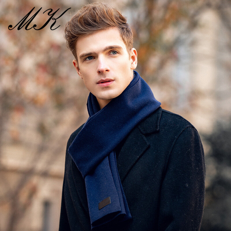 Maikun moda masculina lenço de lã cor pura simples e versátil inverno quente cachecol de caxemira high-end presente conjunto