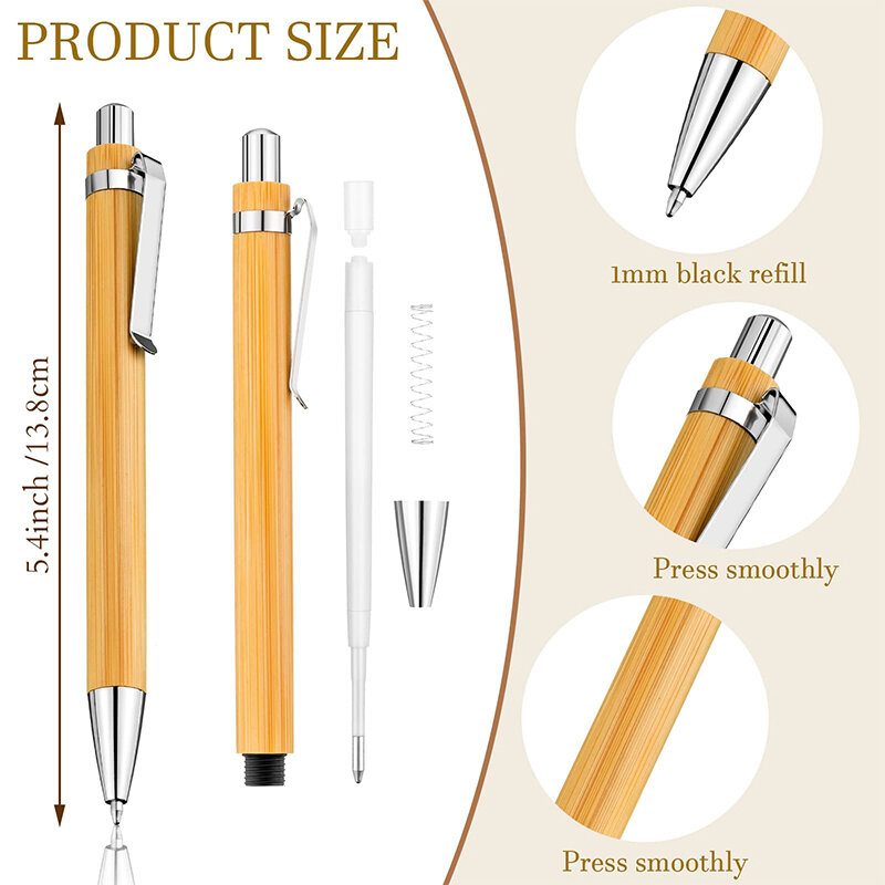 Bolígrafo retráctil de bambú para oficina, pluma de tinta negra de 1 Mm, productos de bambú, 120 piezas