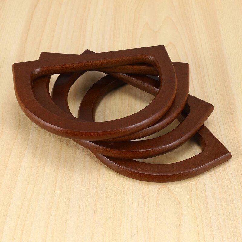 Manijas de madera en forma de D para manualidades, accesorio de repuesto de 12 piezas para manualidades, bolsos de mano, marrón