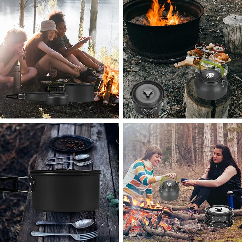Peralatan memasak berkemah luar ruangan, peralatan makan Set ketel panci Hiking piknik bepergian perlengkapan turis