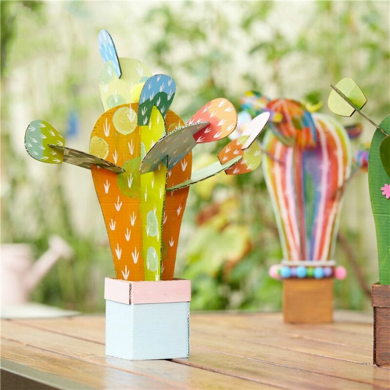 Mainan lukis seni kertas kaktus, kartu Puzzle buatan tangan 3D seni DIY dan kerajinan taman kanak-kanak