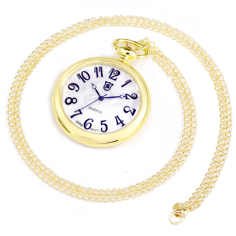 Reloj de bolsillo dorado, reloj de bolsillo de cuarzo Universal, resistente al agua, movimiento de cuarzo japonés, números arábigos, esfera dorada