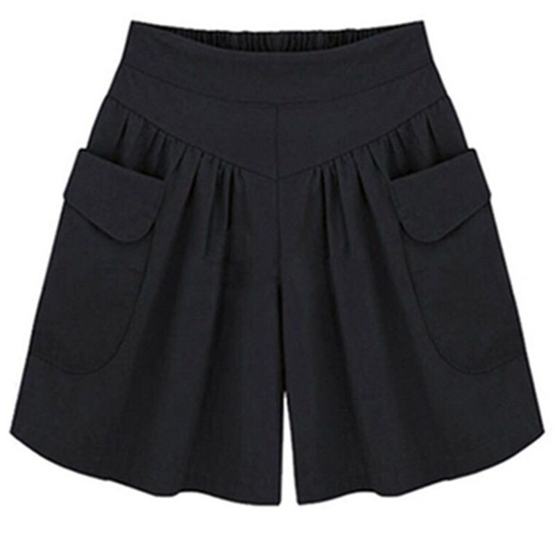 여성용 하이웨이스트 반바지, 얇은 블랙 캐주얼 와이드 레그 팬츠, 여름 통통녀, 플러스 사이즈 신상 패션, 2024
