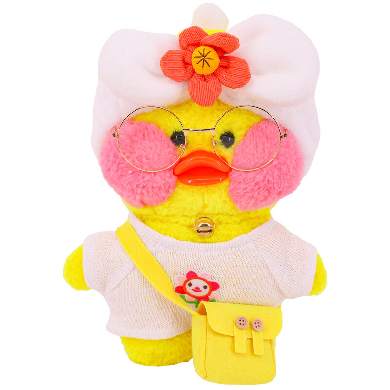 Pakaian Boneka Lalafanfan 30 Cm Sweter Mewah/Hoodie/Gaun + Tas Boneka Boneka Mewah 30 Cm Mainan Aksesori Bebek Kuning, Hadiah Liburan