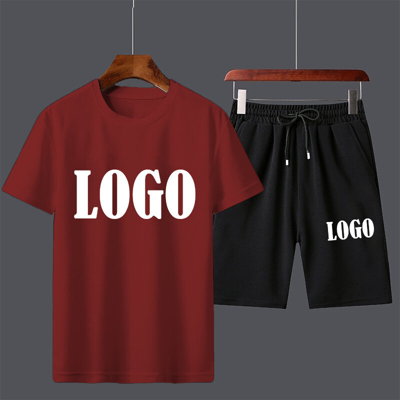 Conjunto de dos piezas de camiseta de manga corta y pantalones cortos para hombre, traje informal de moda de verano personalizado