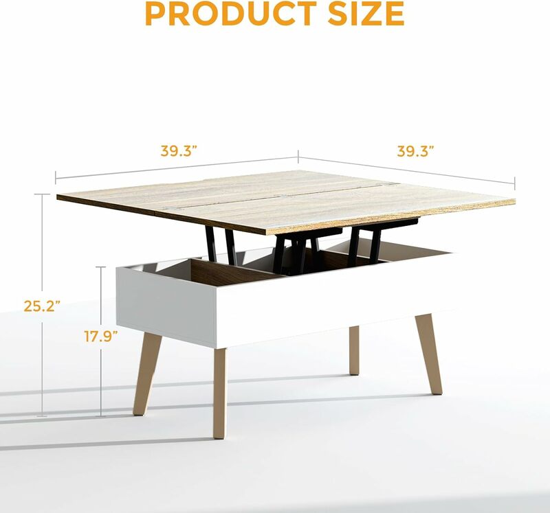 Mesa de centro convertida en mesa de comedor, escritorio superior elevable con almacenamiento, roble claro