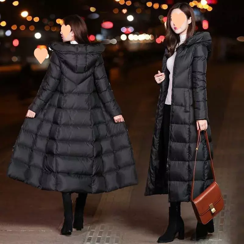 Зимняя женская куртка, черная Длинная Элегантная куртка-пуховик, винтажная уличная одежда 2023, плотная теплая тонкая женская одежда, повседневные парки