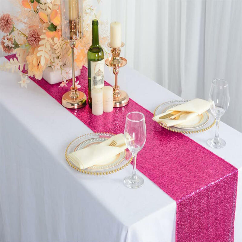 Sequin Table runner For Wedding Party Shiny Gold Pink Color Luxury Embroider Hotel Dinner Christmas Birthday Table Decoration