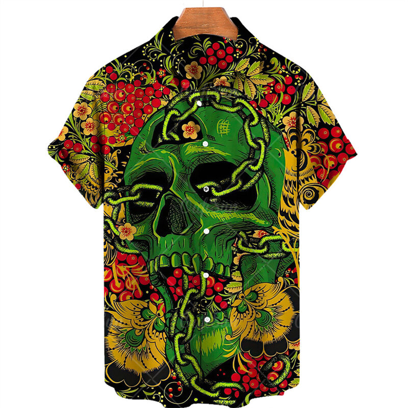 2022 lato czaszka 3d Print koszula hawajska dla mężczyzn 5xl ponadgabarytowych z krótkim rękawem charakter Top mężczyźni oddychające luźne koszulki mężczyzn