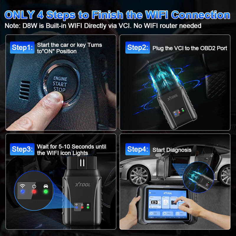 XTOOL D8W WIFI OBD2 Scanner Car Diagnostic Tools mileage Correction ECU Coding Key Programming 38 Resets CAN FD DOIP Topology
