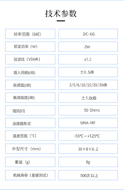 SMA-JK rf信号減衰器、2w、3db、5db、6db、10db、15db、20db、30db、2w、50ohm、DC-6G、18g