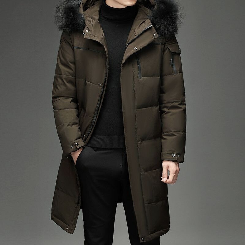 2023 New Men White Duck Down Jacket Winter Coat Mid-length Loose Parkas Thicken Warm Handsome Outwear Hooded Trend Overcoat