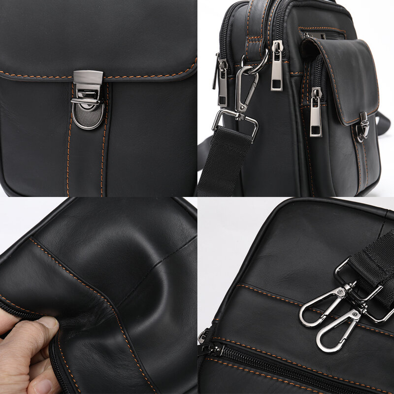 Black Waterproof Men's Messenger Bag Genuine Leather Handbag Shoulder s Cross Body Small Designer Side Bolso