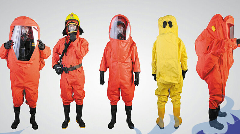 Peralatan Keamanan harga pabrik setelan pelindung kimia tipe ketat cairan Level rendah tertutup penuh kuning