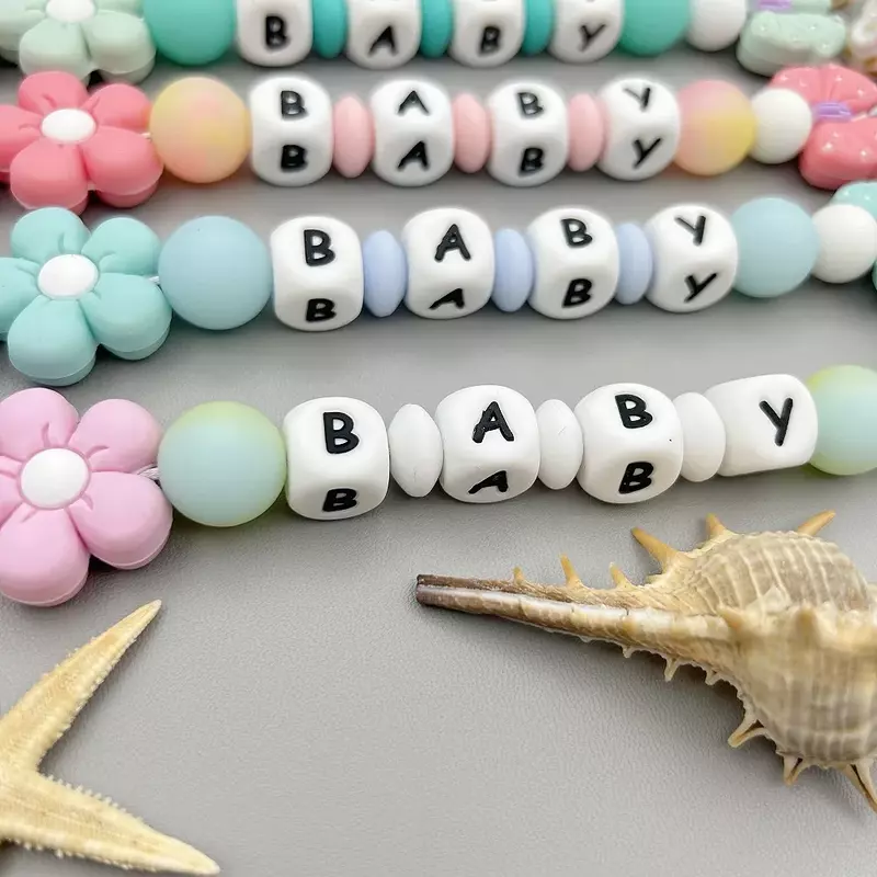Customized Letters Name Baby Rabbit Silicone Luminous Beads Pendant Pacifier Clips Chains Holder Teether Baby Kawaii Toy Gifts