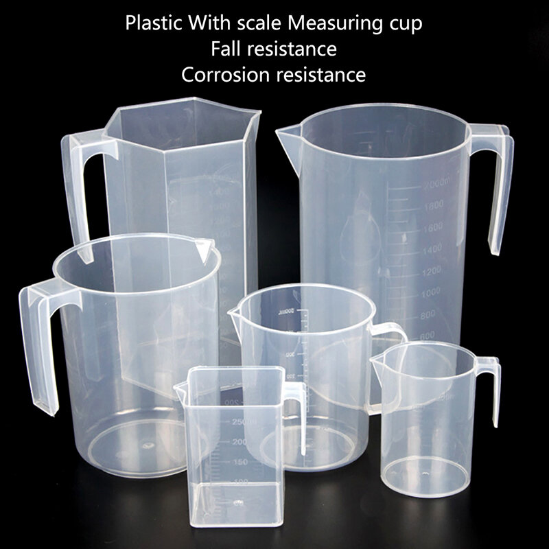 Gelas pengukur plastik ringan, 1 buah 200/250/500/1000/1500/2000ML gelas pengukur Tuang permukaan perlengkapan laboratorium dapur