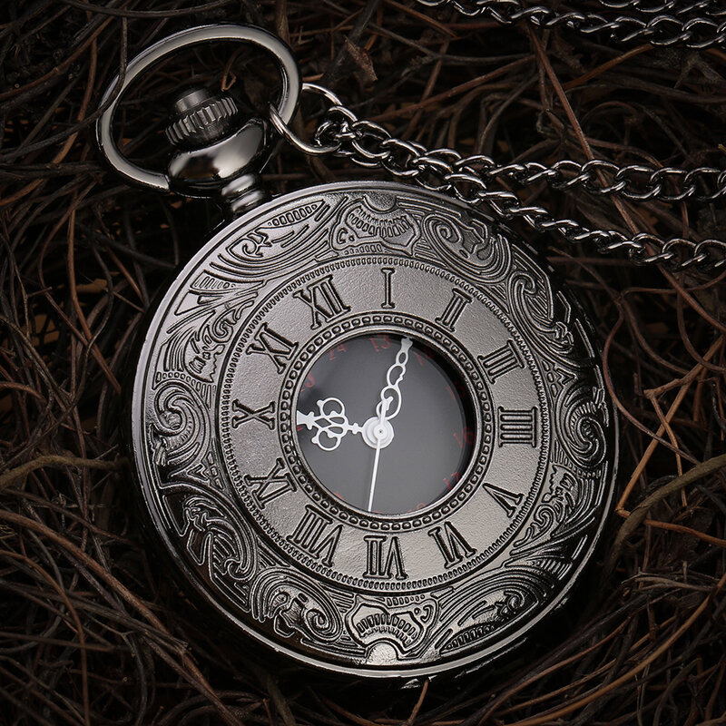 Reloj de bolsillo de cuarzo con número romano para hombre y mujer, colgante de collar con cadena, color negro, Estilo Vintage, Unisex, P427